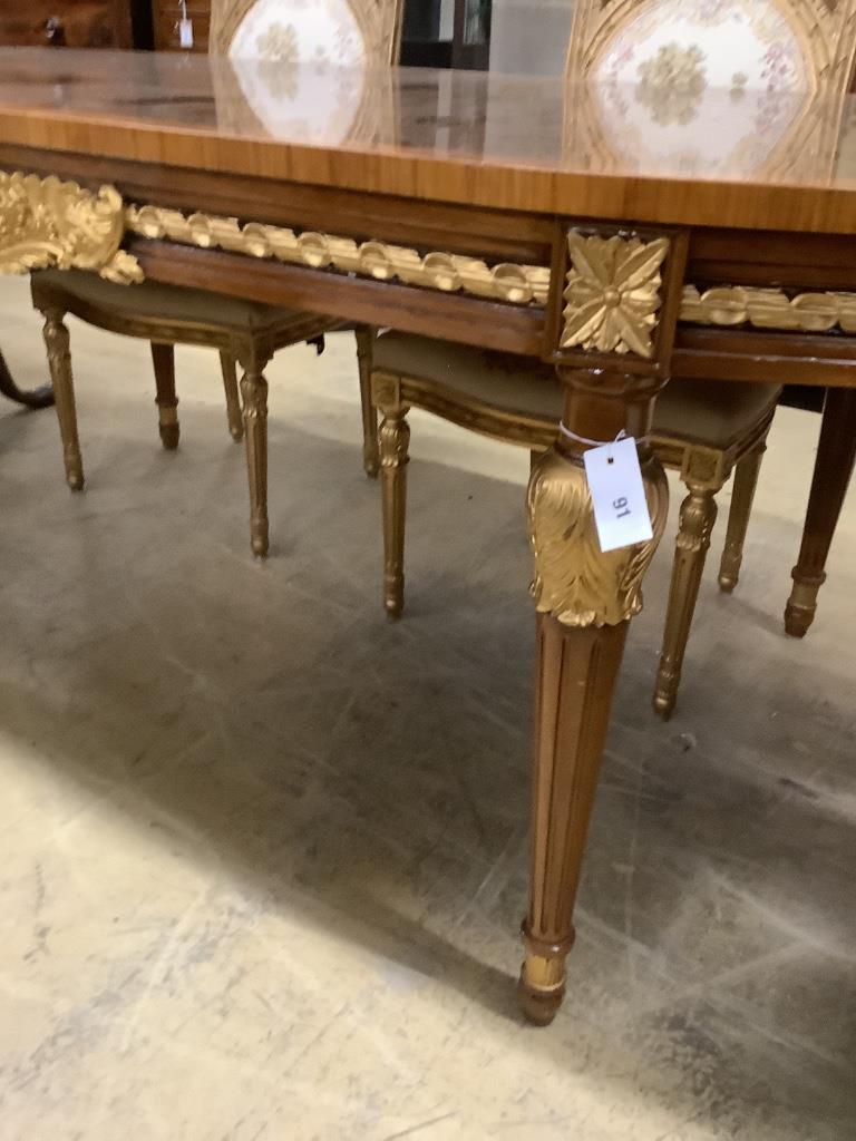 A French kingwood banded burr walnut dining table, length 220cm, depth 98cm, height 77cm